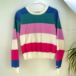 ABERCROMBIE Fleece Sweatshirt scoop neck striped multi colors high quality